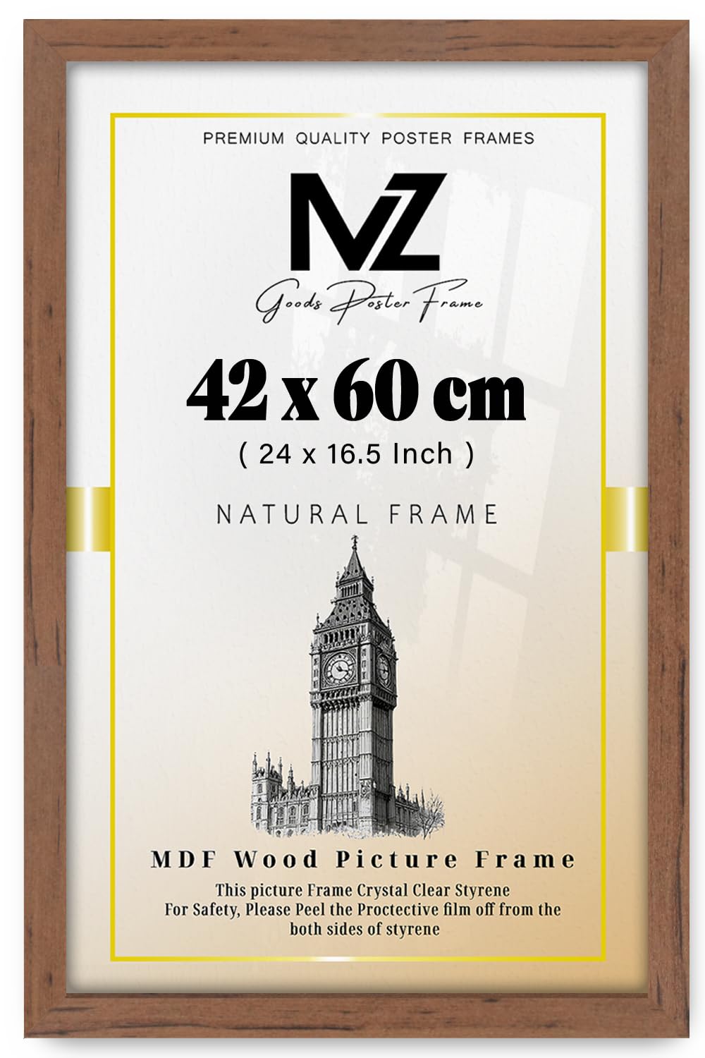 Mz Goods Walnut | Mdf Poster Frame (42 X 60 Cm) 42 X 60 Cm Ideal For Art, Home & Office Décor, Sturdy Mdf Finish, Secure Hooks For Easy Wall Mounting [ ]