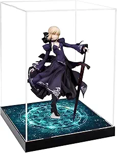 CHILLCASE Magic Array Design Acrylic Clear Display Case with Base Dustproof Display Box Assemble Collectible Showcase for Action Figures, Models PVC Figures(Green,9.8×9.8×13.8 inch