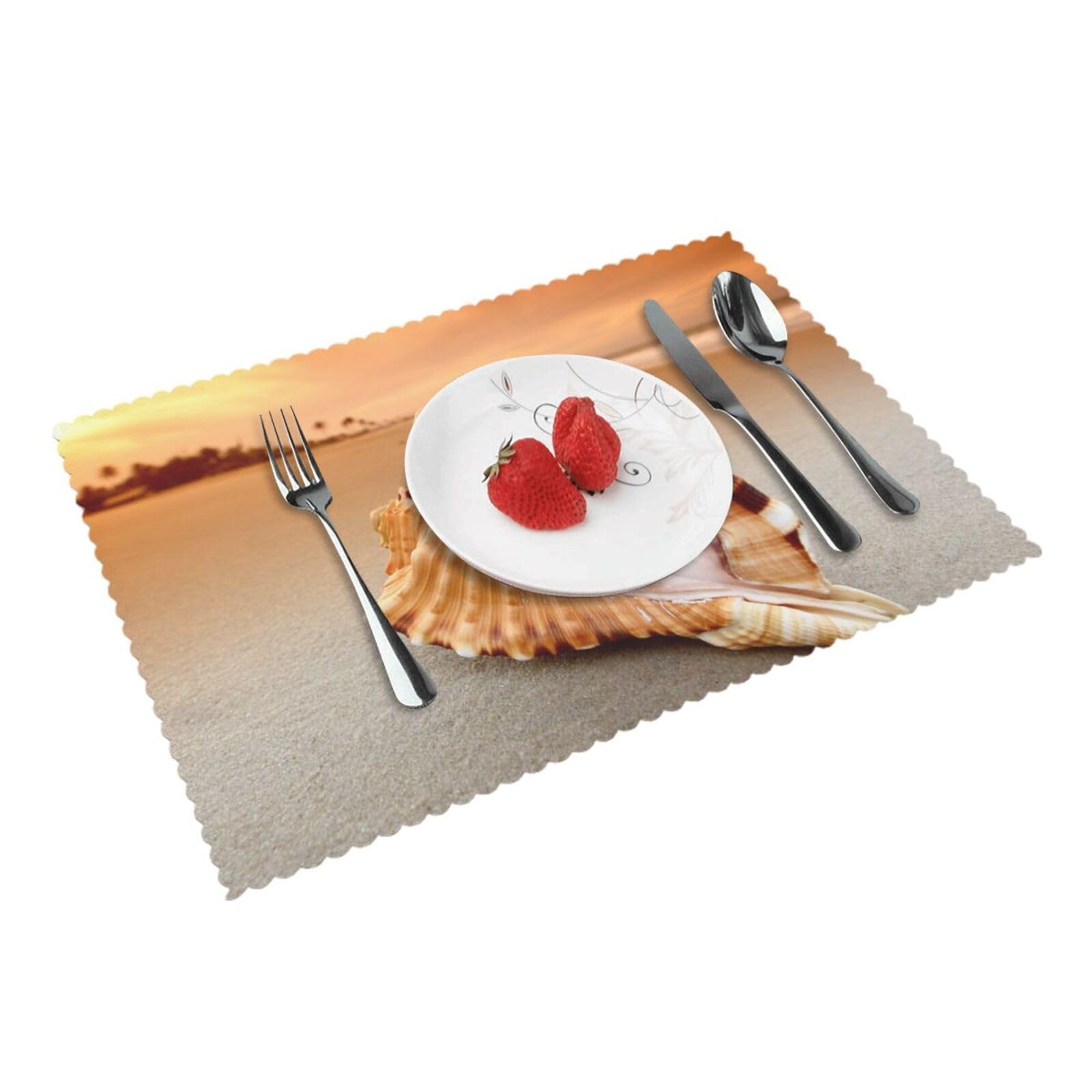 Sunset Over The Sea The Shell Conch Printed Placemats Set of 4 PCS Washable Placemat for Kitchen Table Heat-resistant Table Mats 45x30 CM
