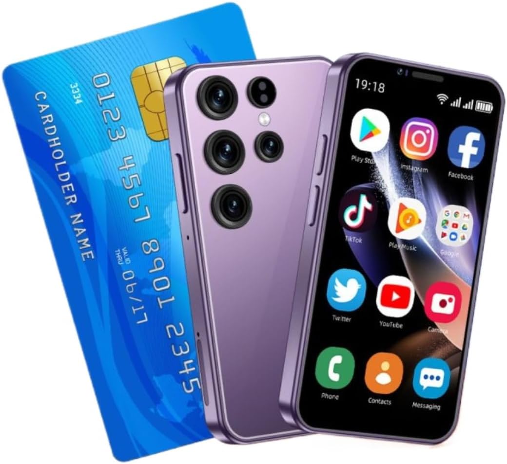 Mini Smartphone S24 Ultra 3G Unlocked Mini Phones 3.5" HD Display WiFi GPS Android 8.1 Cell Phones HD Camera Dual Sim Small Phone 2GB RAM 16GB ROM Mobile Phone (Purple)