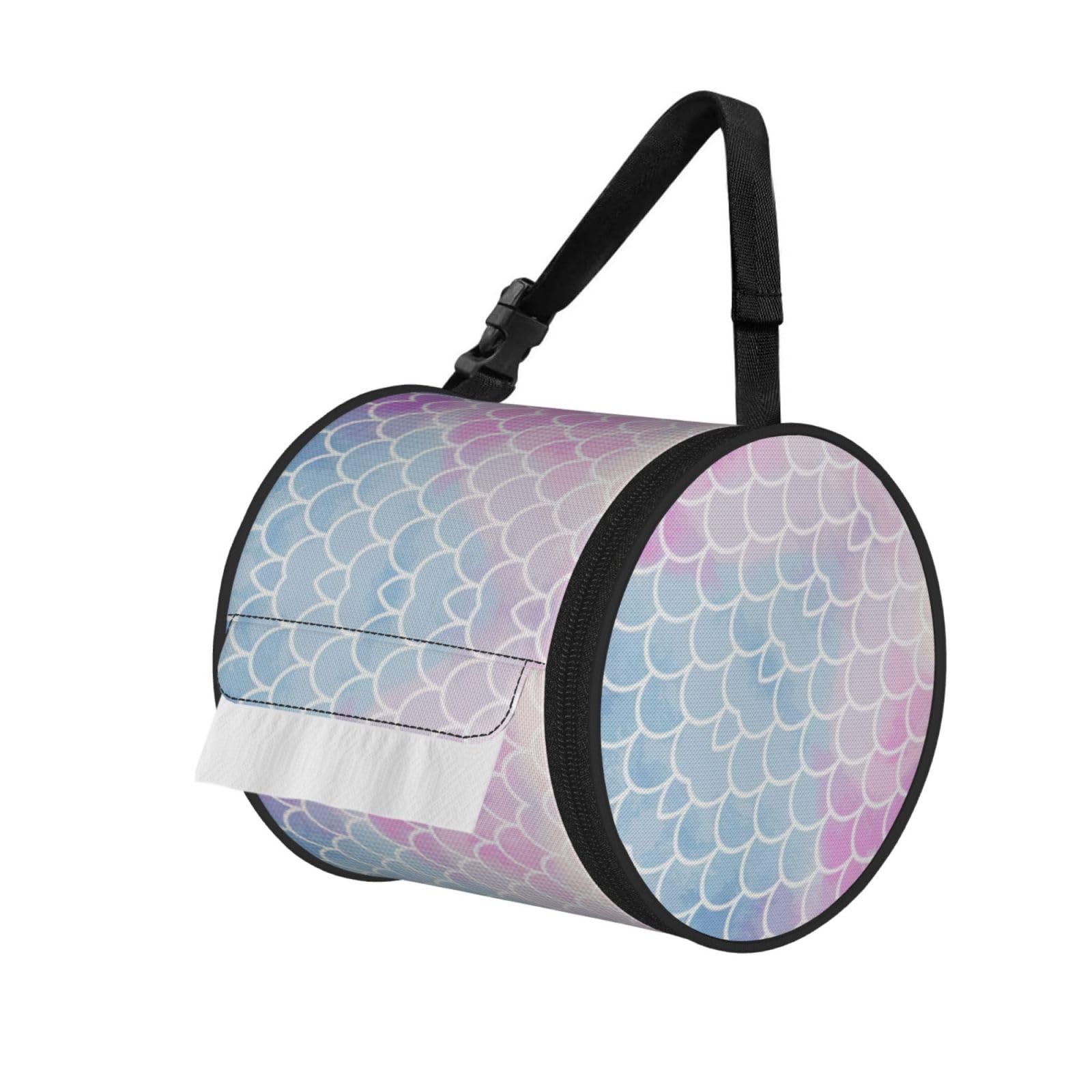 Colorful Mermaid Scale Printed Roll Paper Carrier Bag, Foldable Oxford Cloth Tissue Case for Camping Hiking Backpack