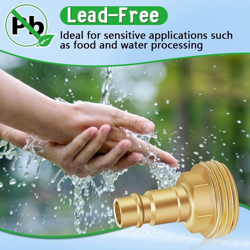RV Spray Port Quick Connect, Lead Free Brass RV Water Hose Adapter, Camper Shower Faucet Quick Connector, 1/2" Quick Connect to 3/4" Garden Hose Adapter for RV or Camper Spray Port