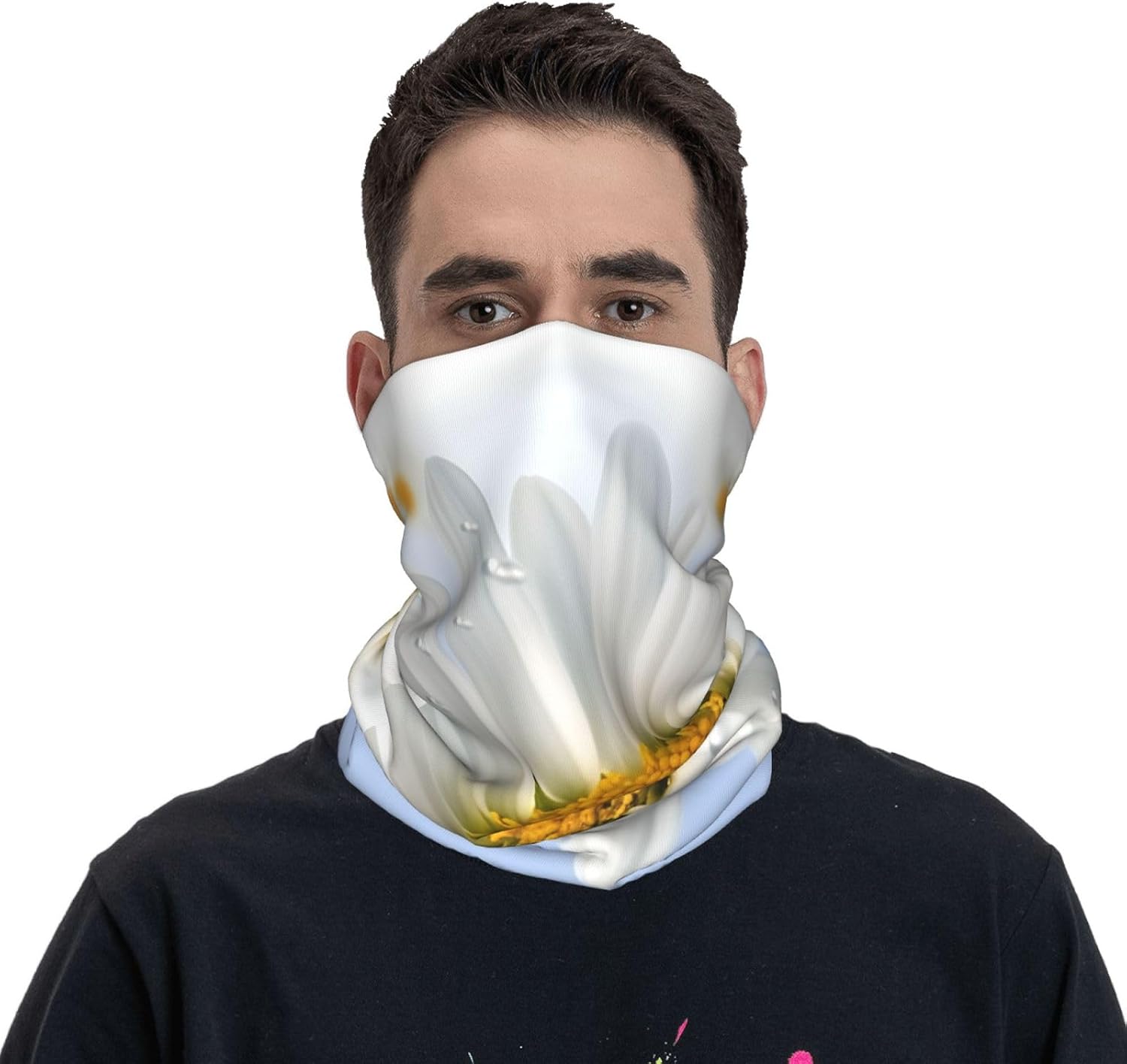 White Daisy Neck Gaiter Summer UV Protection Cooling Face Cover Scarf Breathable Bandana Face Mask for Men Women Sun Wind-proof Balaclava for Skiing Hiking Cycling