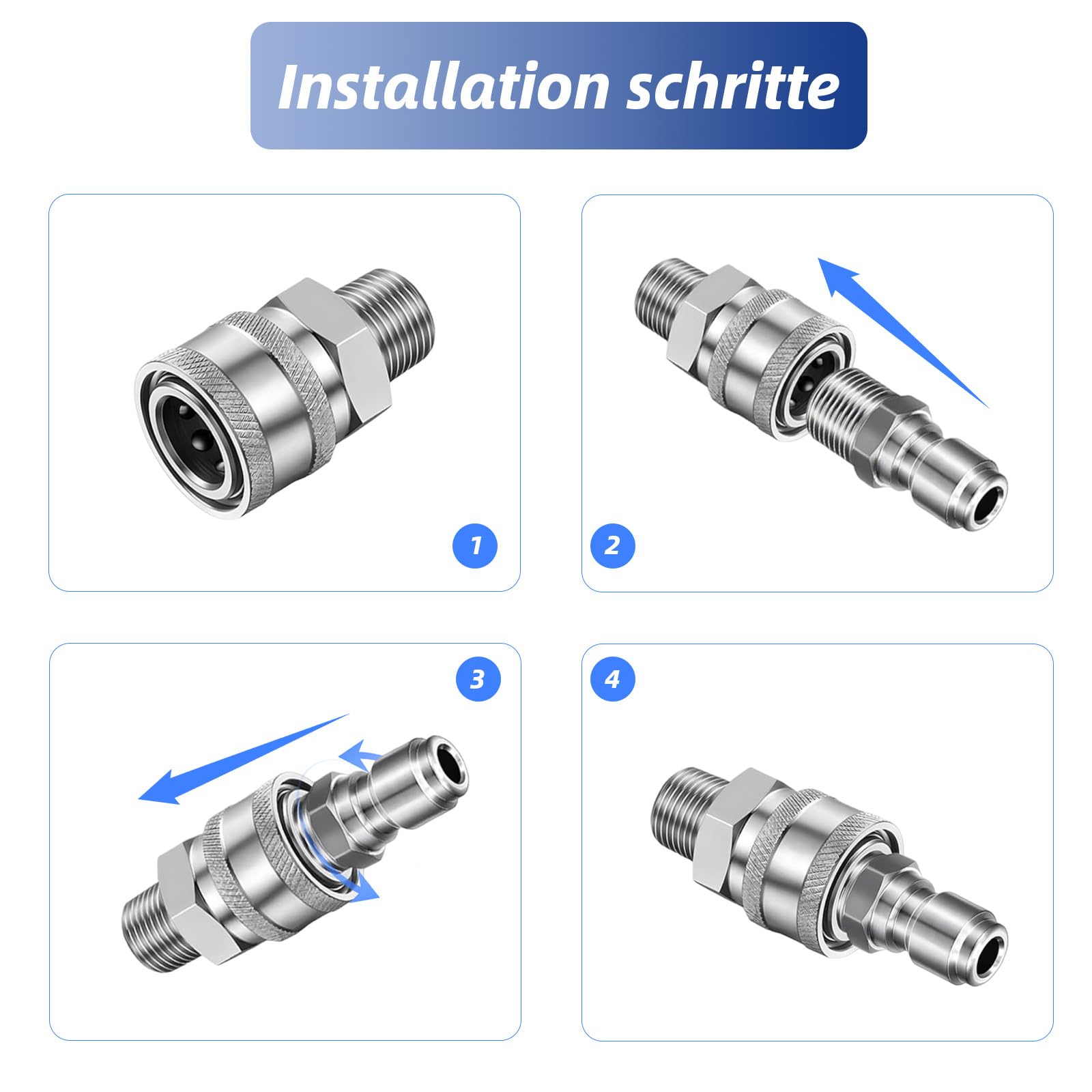 Raheem 4er Set Hochdruckreiniger Kupplung 3/8 Zoll – Schnellkupplung Aus Edelstahl, Innen- & Außengewinde, Bis 5000 PSI – Für Schläuche, Pumpen & Zubehör Raheem 4er Set Hochdruckreiniger Kupplung 3/8 Zoll – Schnellkupplung Aus Edelstahl, Innen- & Außengewinde, Bis 5000 PSI – Für Schläuche, Pumpen & Zubehör