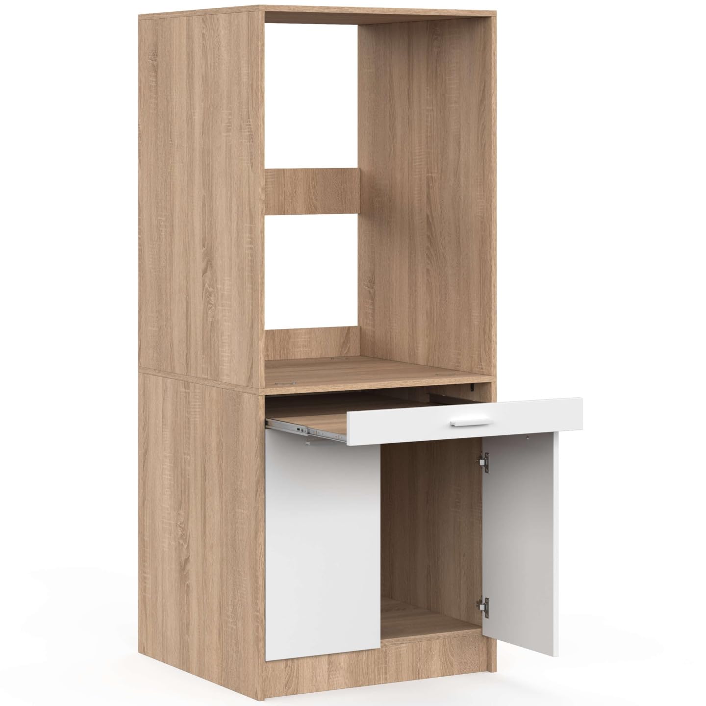 IDMarket - Waschmaschinen- oder Wäschetrockner-Unterbau Wallis mit ausziehbarer Ablage für den Wäschekorb und Schrank in Holz und Weiß