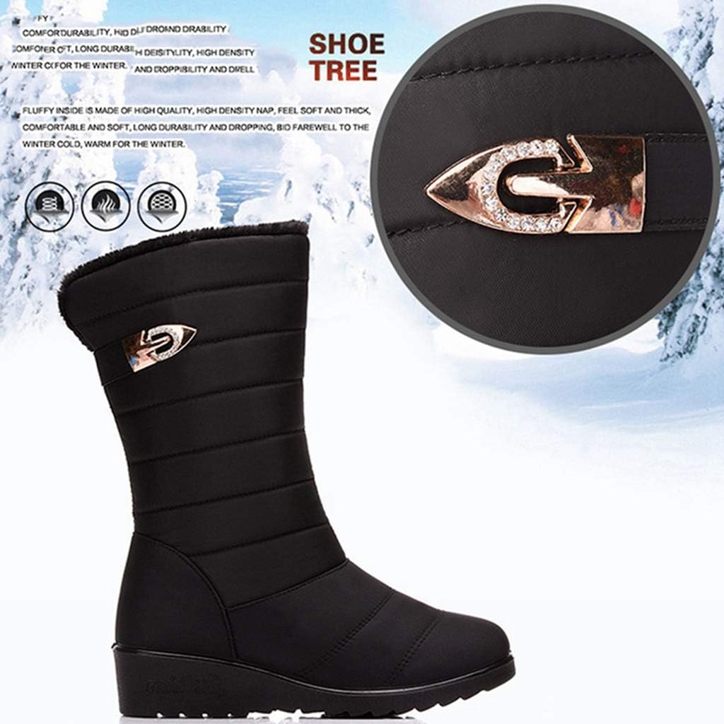 MIOKE Women's Waterproof Rain Mid Wide Calf Snow Boots Warm Fur Lightweight Slip On Winter Cold Weather Boot