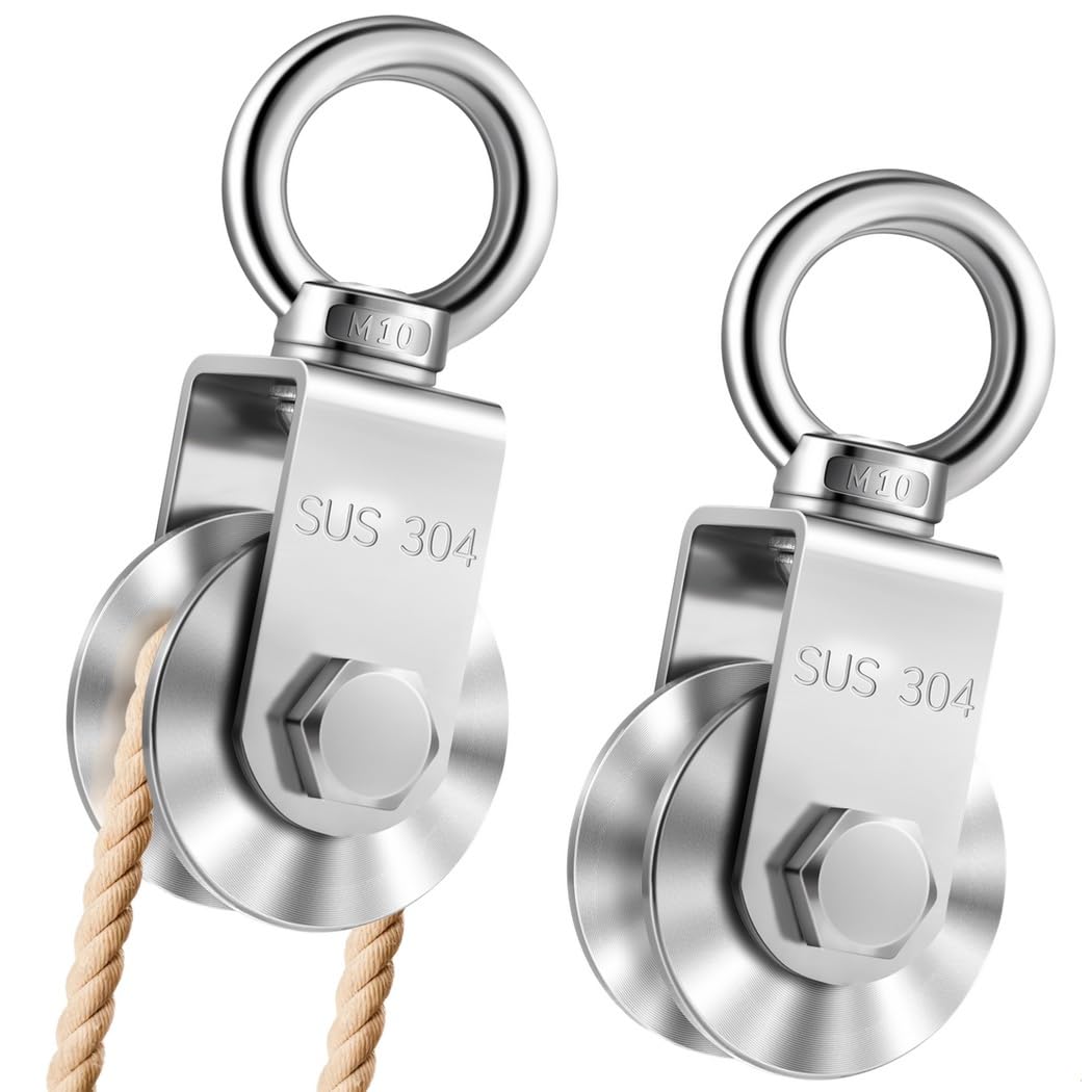 2 pulegge girevoli tipo U, in acciaio inox 304 resistente con cuscinetti silenziosi, capacità di carico 350 kg, rotazione 360