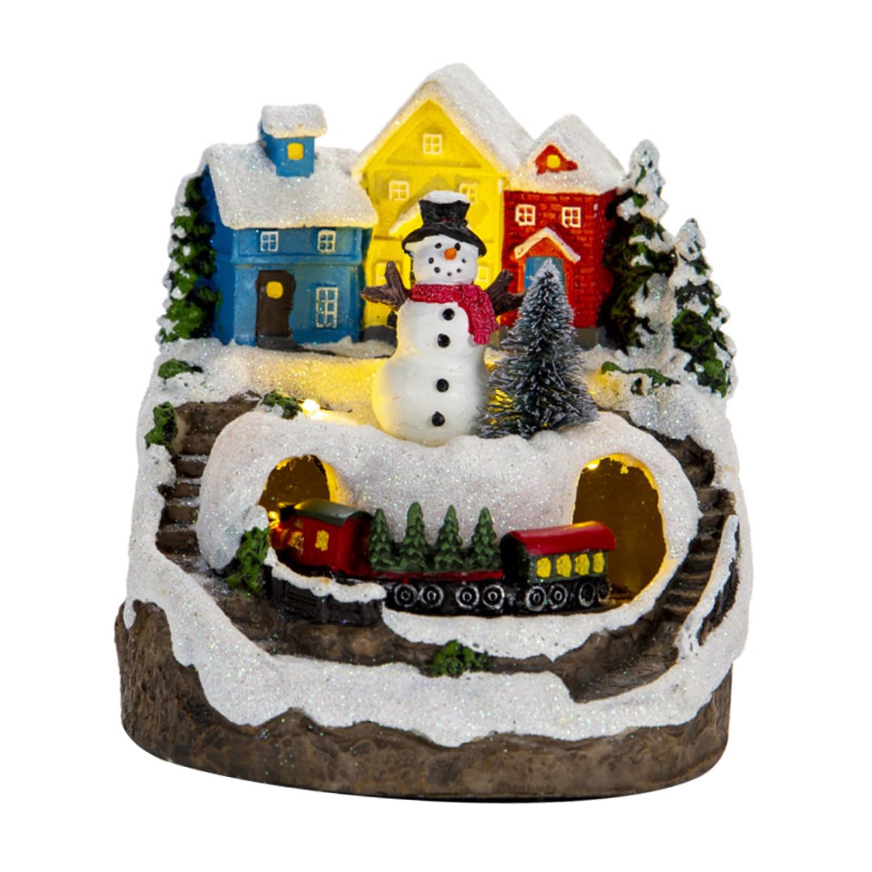 BESTYASH Statuina Casa Natalizia Illuminata con Musica e Trenino Decorazione da Scrivania Compatta per Feste di Natale Regalo per Anniversario Decorazione Villaggio in Miniatura