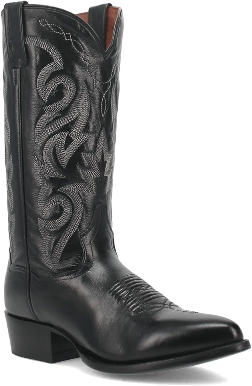 Mens Milwaukee Embroidered Narrow Pointed Toe Casual Boots Mid Calf - Black
