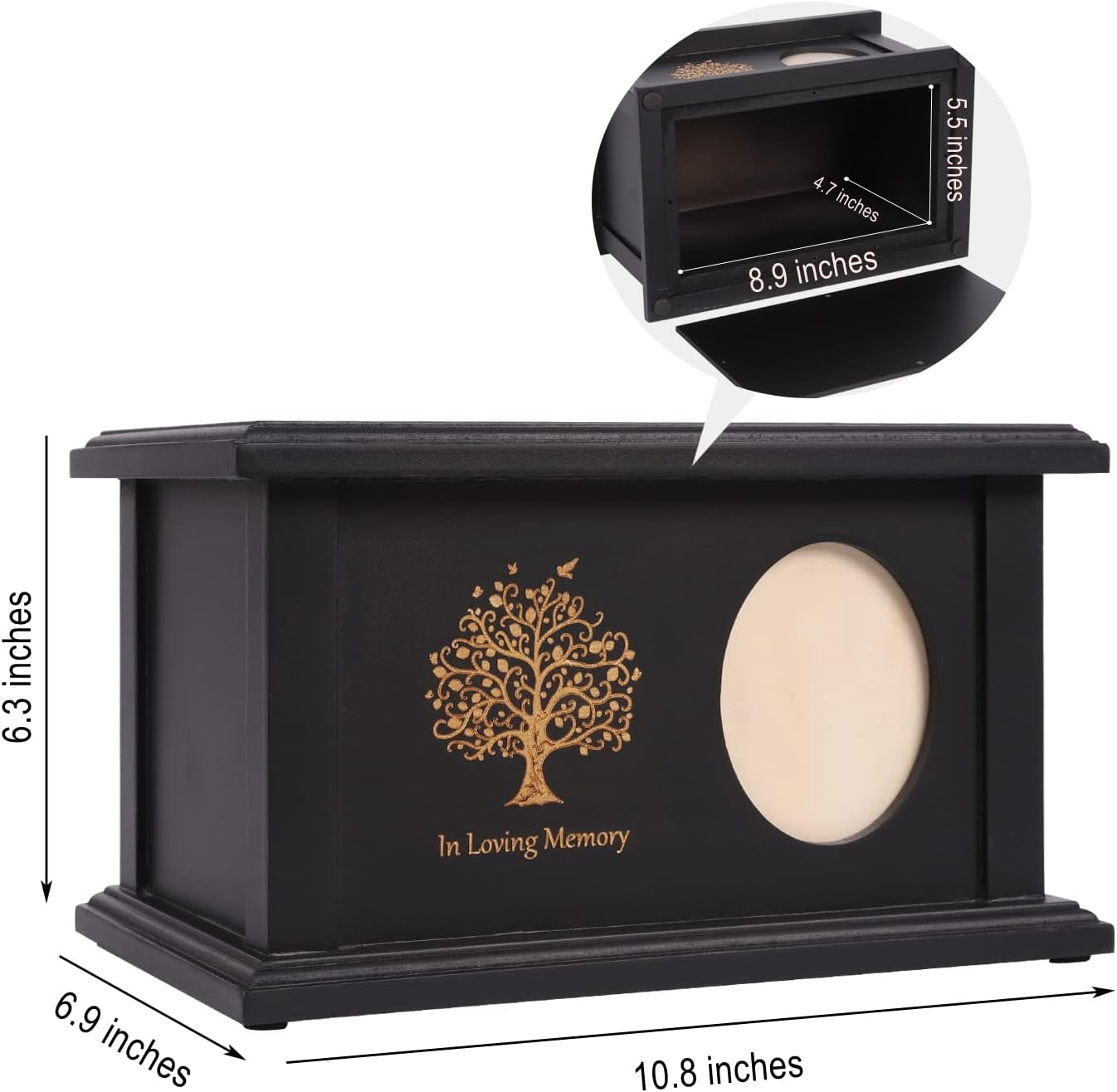Wooden Urns for Human Ashes - Wood Cremation Urns Adult for Funeral, Burial or Home - Urns for Ashes Men Women - Decorative Urn for Ashes Male Female (Black Tree, with Frame)