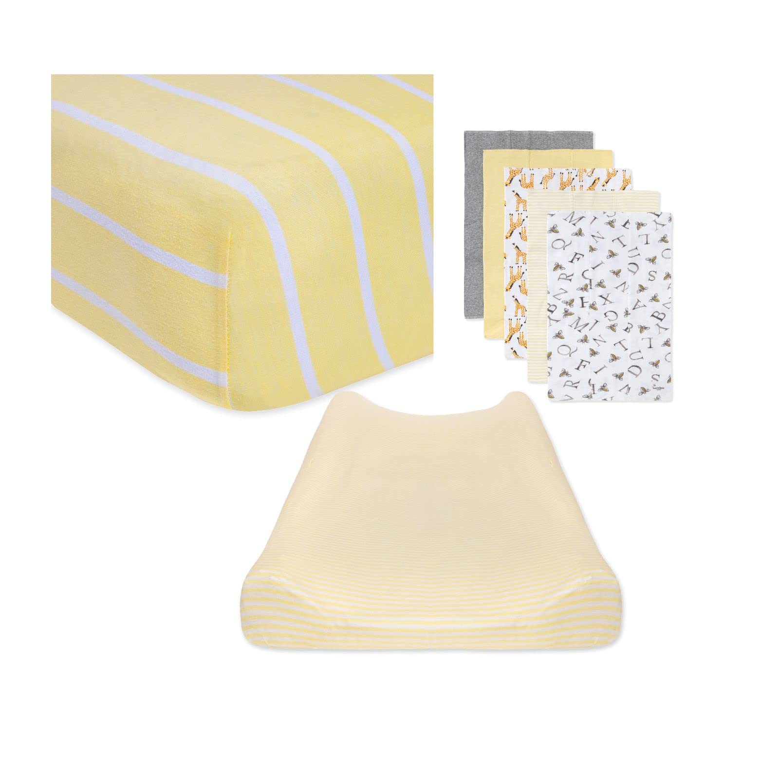Burt's Bees Baby Juego de regalo unisex para bebé, sábana para cuna, funda para cambiador y paños para eructos, 100% algodón orgánico