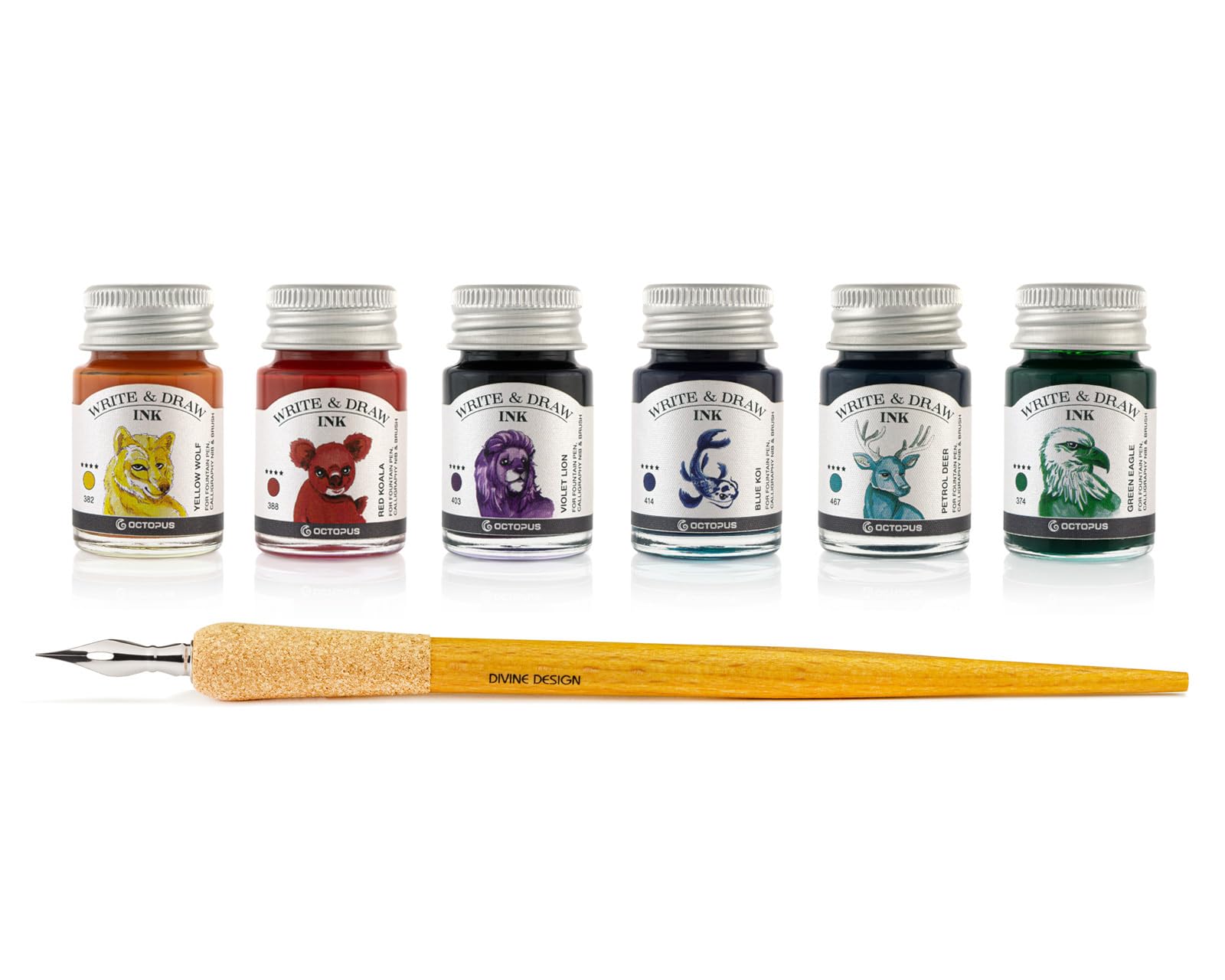 Octopus Write and Draw Ink Set Rainbow, tusz do pisania i rysowania, 6 x 10 ml z piórem