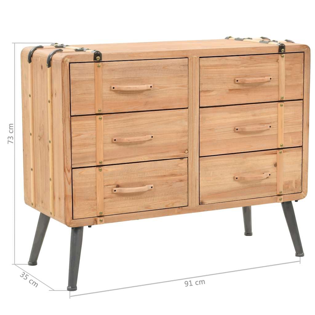 Komoda z szufladami z litego drewna jodłowego, 91 x 35 x 73 cm, z 6 szufladami, styl vintage, walizka, miejsce do przechowywania, szafa do salonu, sypialni, szafka wielofunkcyjna