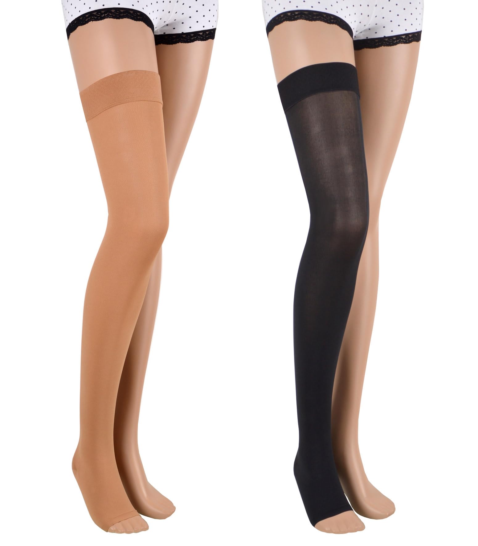 Kompressionsstrümpfe Klasse 2, 23-32 mmHg, 170-182 cm/L, Beige | KKL II, Lang, mit offener Spitze, für Damen & Herren, medizinische Stützstrümpfe bei Krampfadern