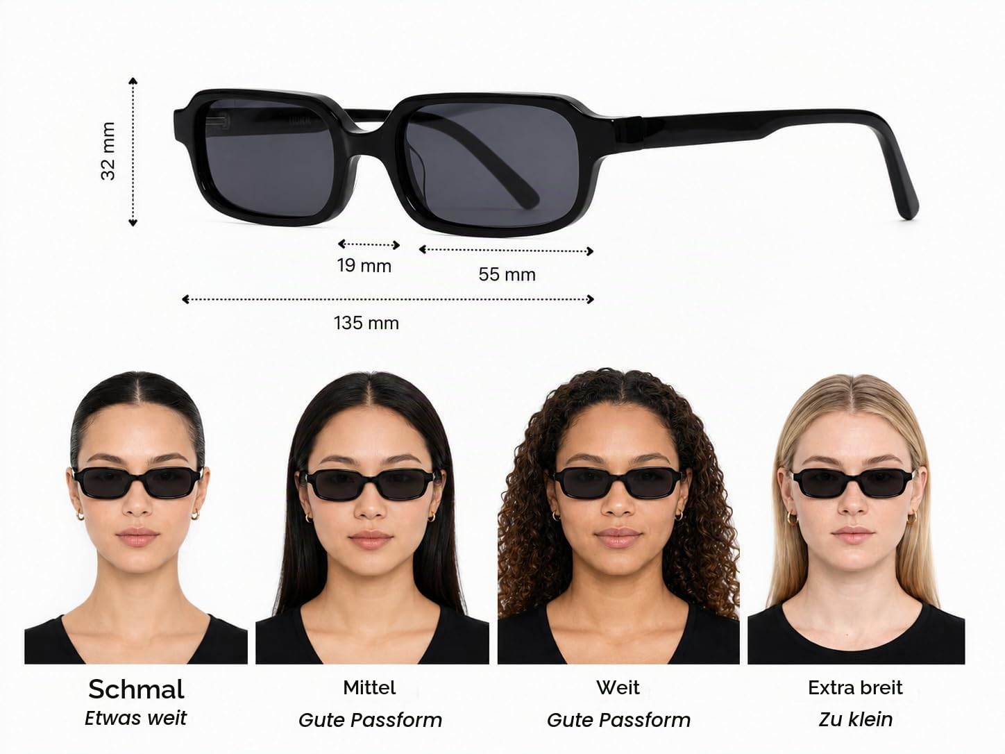 Liora Emilia Sonnenbrille Rechteckig Schwarz Schmaler Acetat-Rahmen 90er-Jahre Retro Unisex Polarisierte Gläser UV400 100% UVA/UVB Schutz mit Premium