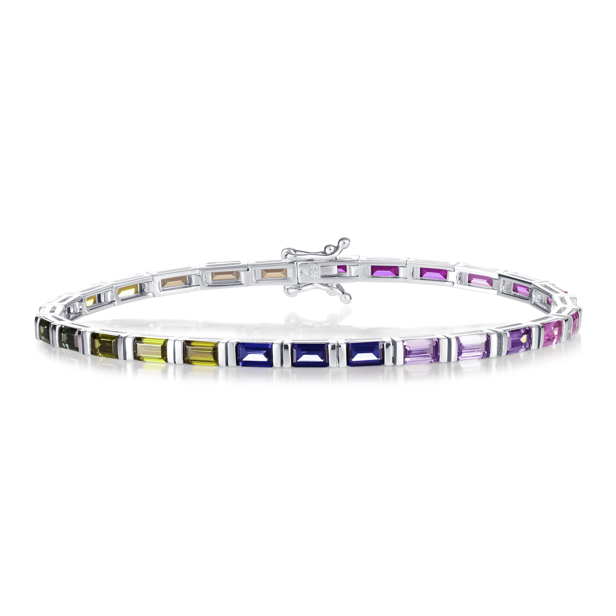 Diamond Treats Bracciale Tennis Donna Argento 925 Arcobaleno con Zirconi Baguette 3x5 mm Multicolore, Braccialetto Elegante Lusso con Chiusura a Scatola Nascosta, Gioiello Donna Colorato Regalo