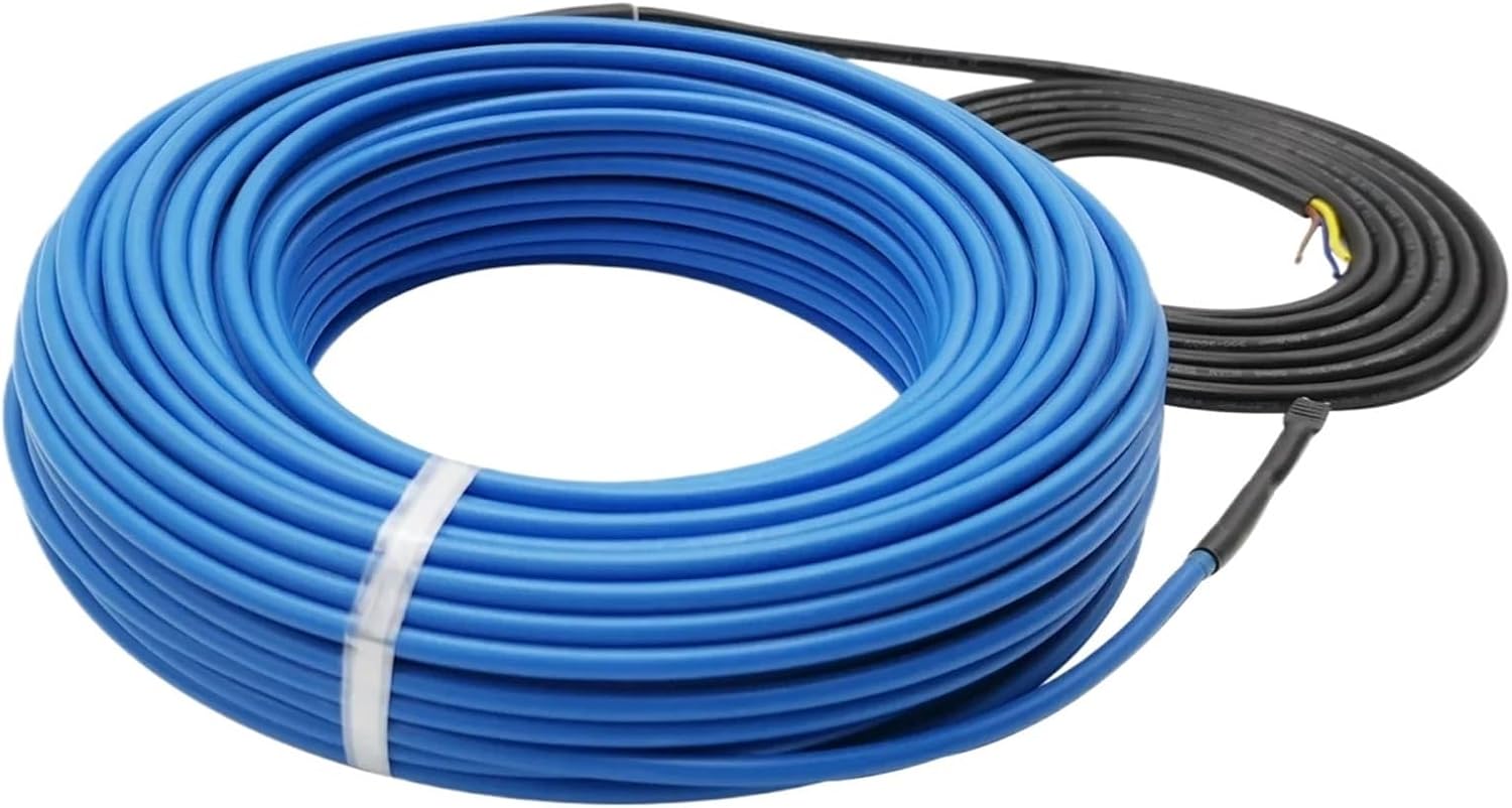15w 5-50m Twin Conductor Heating Cable Set with Thermostat, Used for Tile Laminated Board Floor Heating System Lane Snow Melting(M5 and Wire,15 Meters (225w))