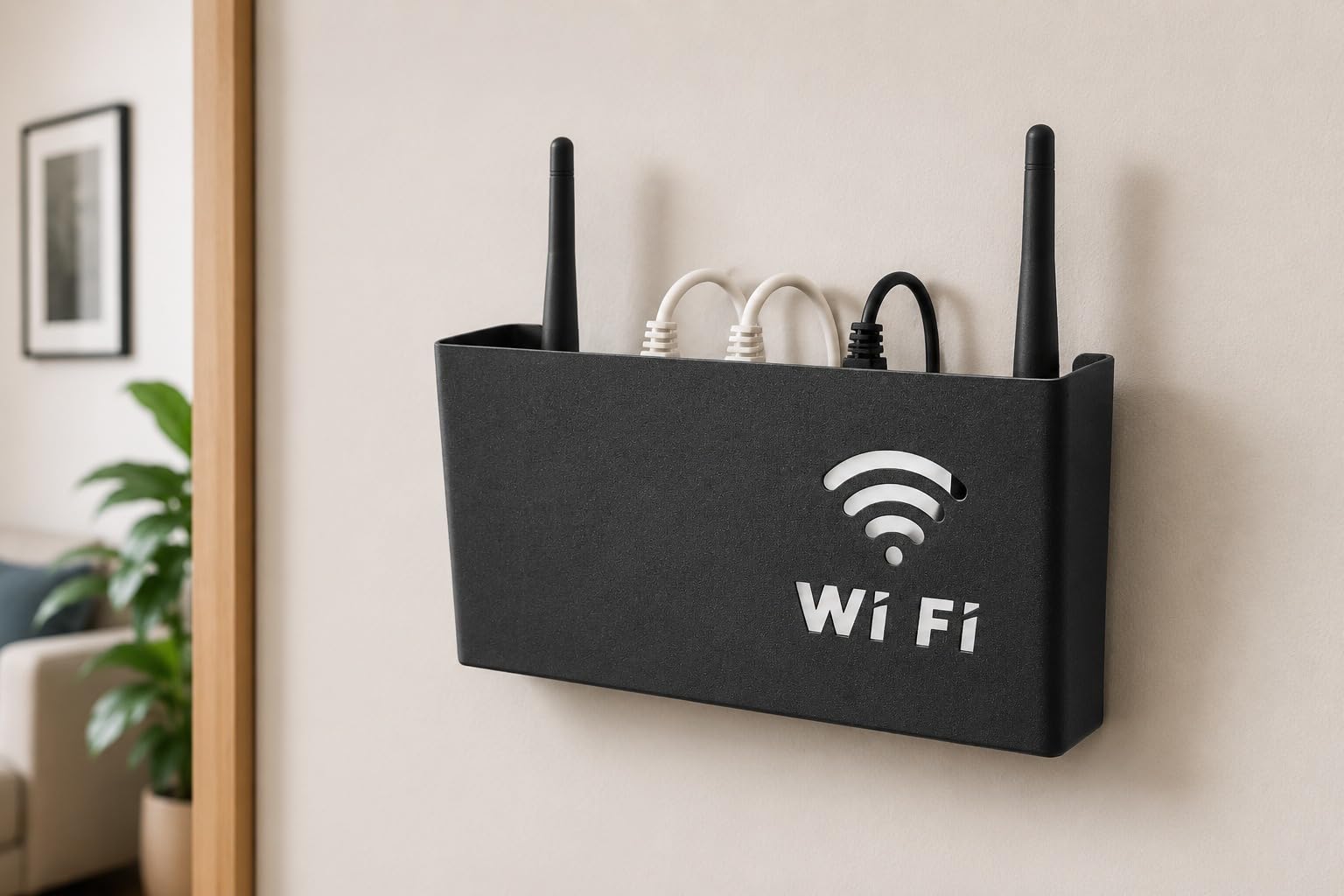Wall Mount Wi-Fi Router Storage Box, Black Metal Finsih, Cable Management Holder, No-Drill-image-44