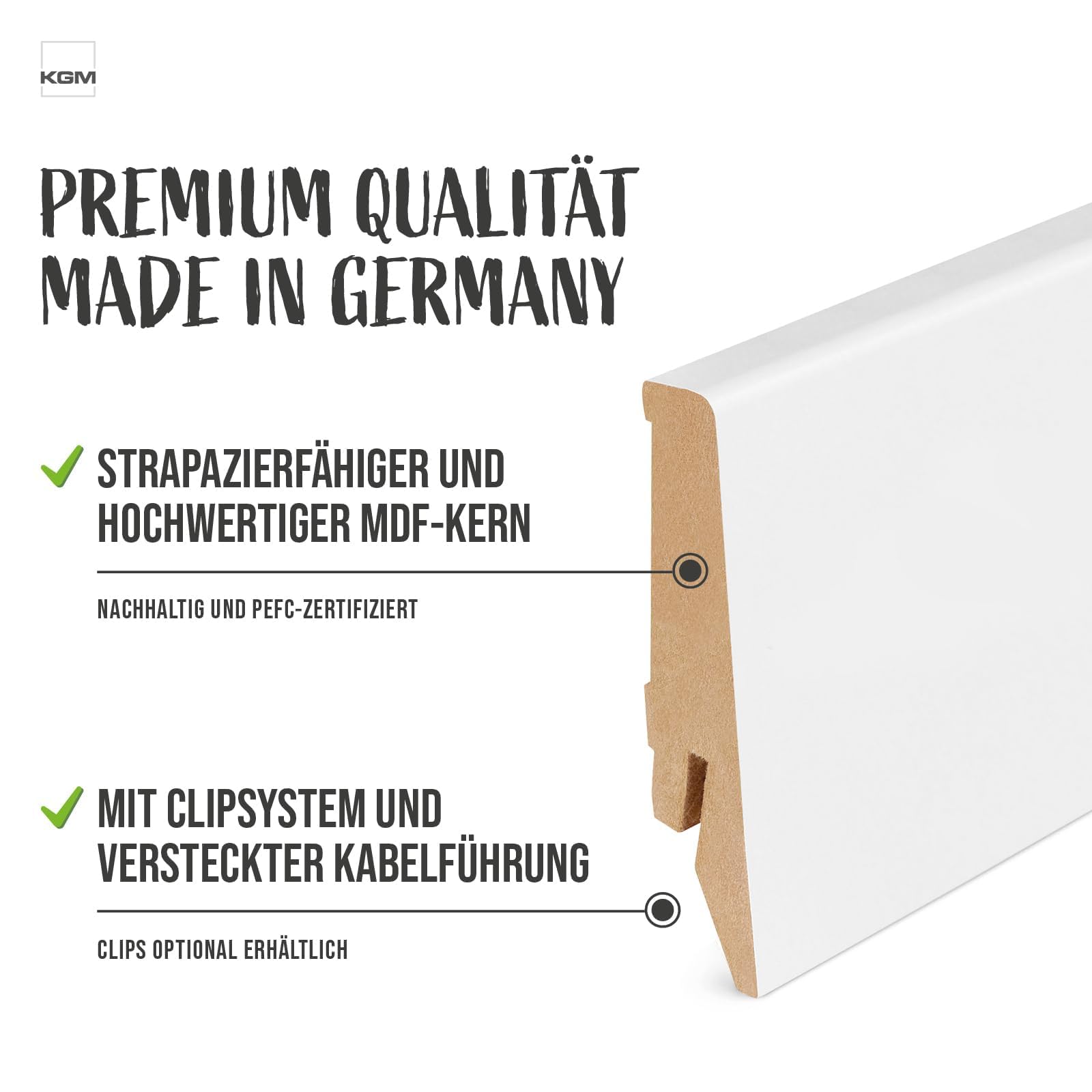 KGM MDF Sockelleiste MEGA - Weiß foliert - 2400 x 18 x 78 mm - 40 Stk.