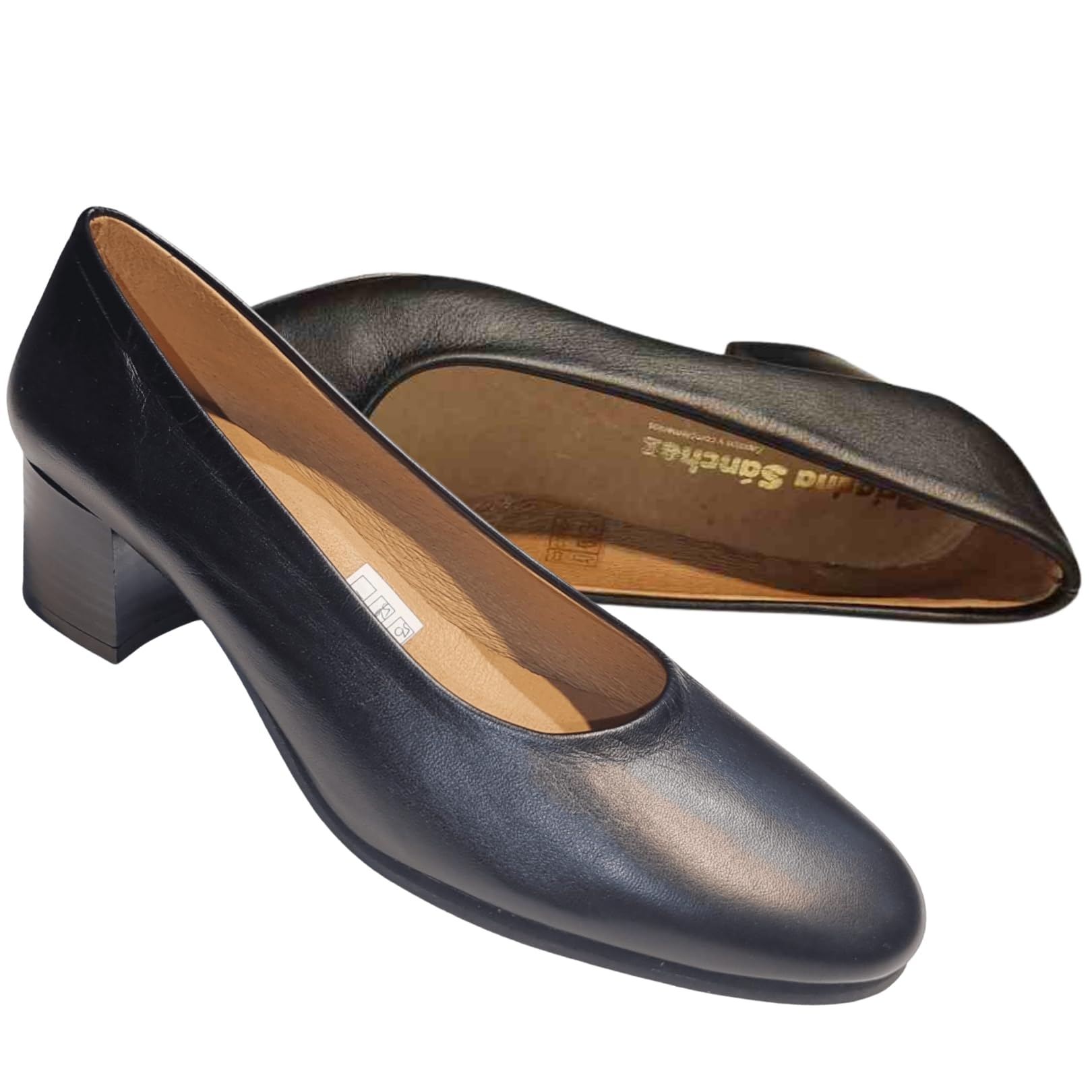 Zapatos de Salón Fausta para Mujer Cómodos 24 Horas, Zapatos de Piel Fabricación Propia Hecho en España, Tacón Bajo y Ancho, Calidad y Estilo Clásico, para Azafatas y Profesionales