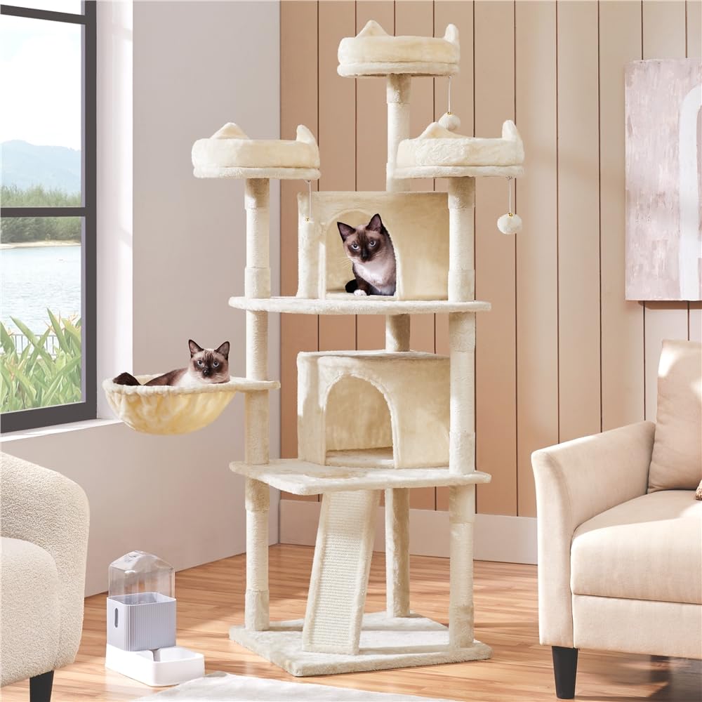 Yaheetech Albero Tiragraffi per Gatti 174 cm Gattini Giocattolo con Sisal Naturale Beige 55 x 55 x 174 cm