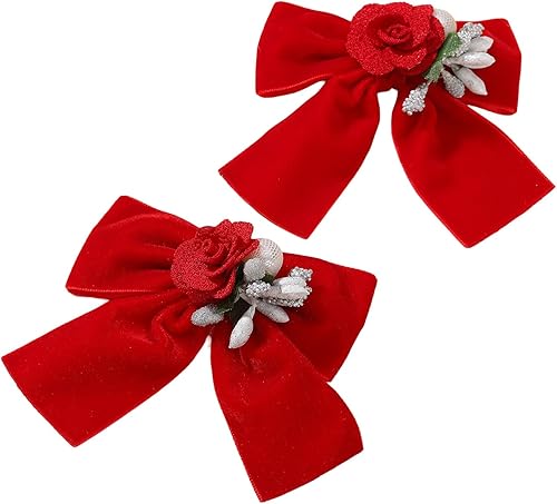 ZOONAI Cute Rose Flower Velvet Hair Bows Clips for Girls, Sweet Bowknot Boutique