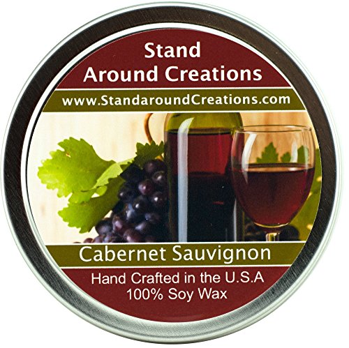 Premium 100% All Natural Soy Wax Aromatherapy Candle - 8 oz Tin- Cabernet Sauvignon Wine: The sweet aroma of wild grapes enhanced with hints of strawberries and sweet sugary notes with a light alcoholic background. A wonderful aroma of red sweet cabe