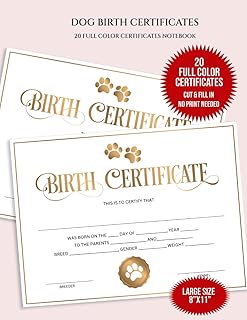 Puppy Birth Certificate: Dog Birth Certificate for New Puppy | Dog Kennel Certificate in Full Color | 20 Premium Designed Birth Certificates for Dogs | Dog Breeder Birth Forms