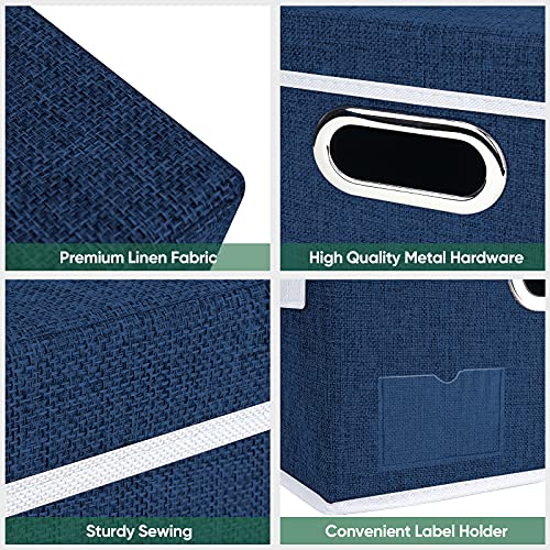 Baleine Storage Bins With Lids, Foldable Linen Fabric Storage Boxes With Lids, Collapsible Closet Organizer Containers With Cover For Home Bedroom Office (5 Pack Blue Extra Large) #TOP5