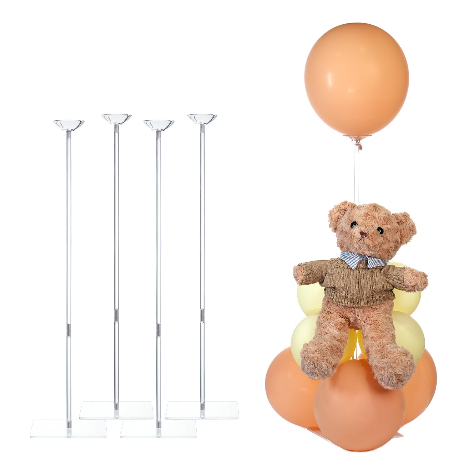 TEKXYZ Soporte acrílico para globos, altura ajustable de 15.75", 23.6" y 31.5", soporte de mesa reutilizable para bodas, cumpleaños y decoración del suelo (juego de 4)