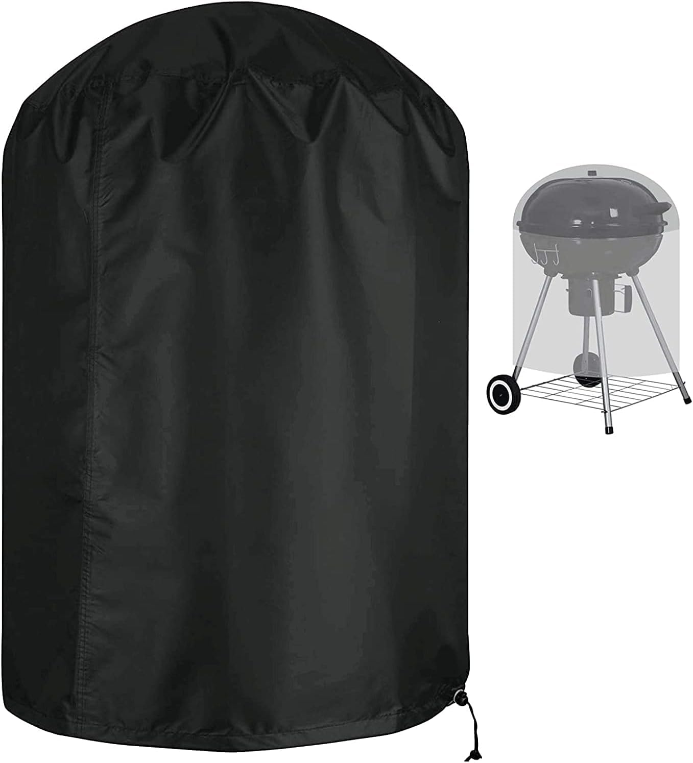 Modchase Kettle BBQ Cover, Waterproof Round Barbecue Cover, Rip-proof 420D Oxford Fabric Anti-UV Grill Barbecue Cover with Windproof Side-strap Black (Φ58x77cm)