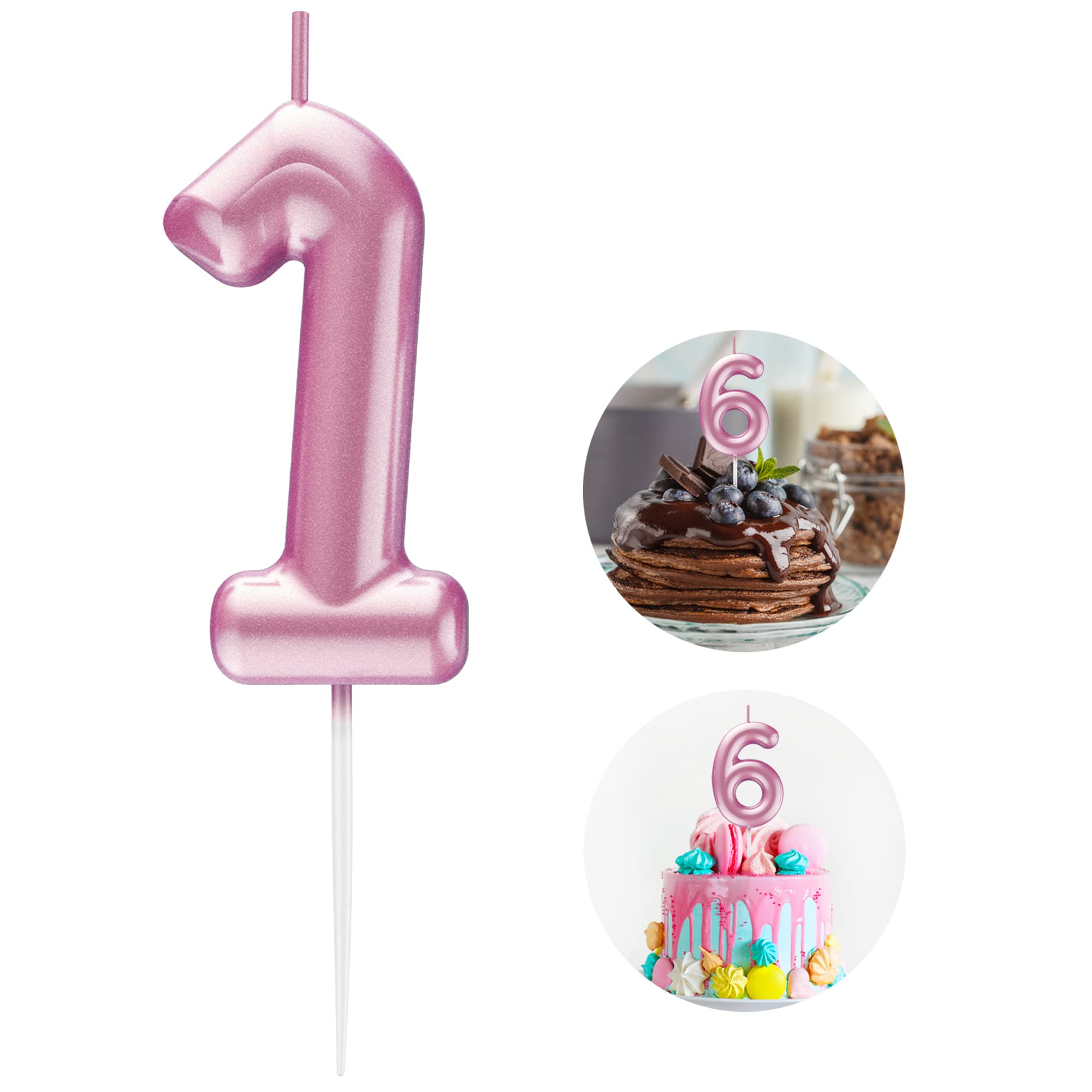 Pink Number 1 Candle Happy Birthday 3D Number Candles for Birthday Cake Party Decoration Wedding Anniversary Celebration Supplies