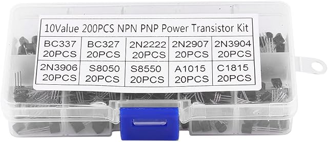 200 Pcs Transistor Kit 10 Values Silicon NPN PNP Power Transistor Assortment Set (BC337 BC327 2N2222 2N2907 2N3904 2N3906 S8050 S8550 A1015 C1815)