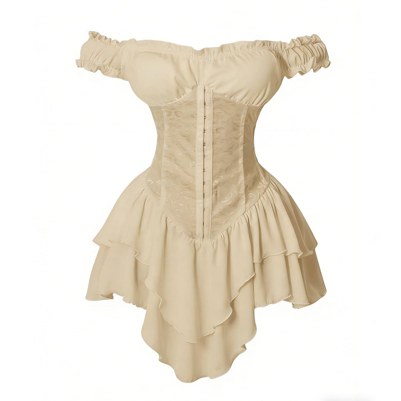 UniqKaliber Renaissance Corset Dress for Women Off Shoulder Ruffle Mini Skirt Pirate Costume Fairy Ren Faire Outfit