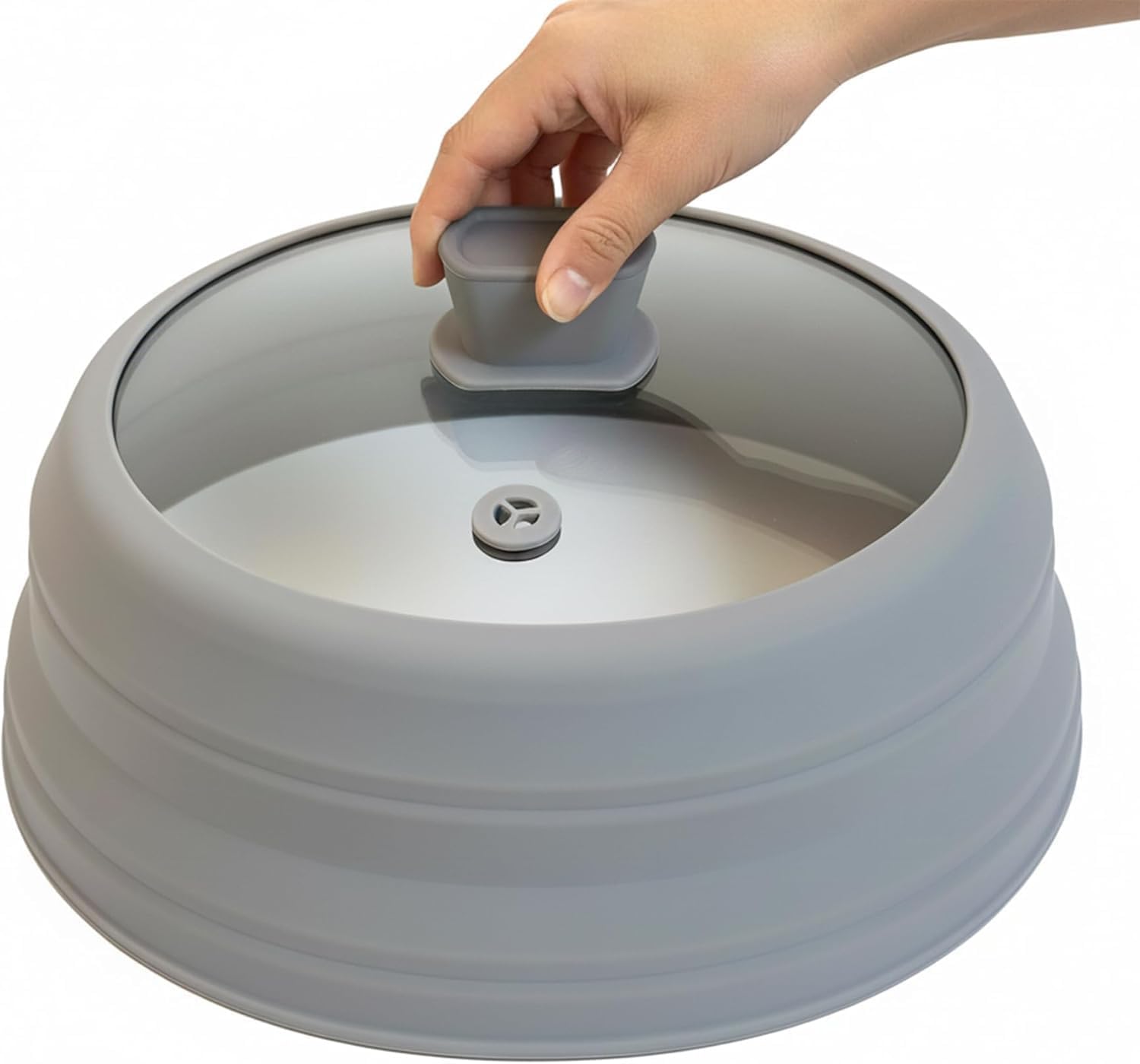 Mikrowellen-Abdeckung für Lebensmittel, 30 cm, zusammenklappbar, Mikrowellen-Spritzschutz mit Silikongriff für Topf, Teller, Schüssel (Grau)