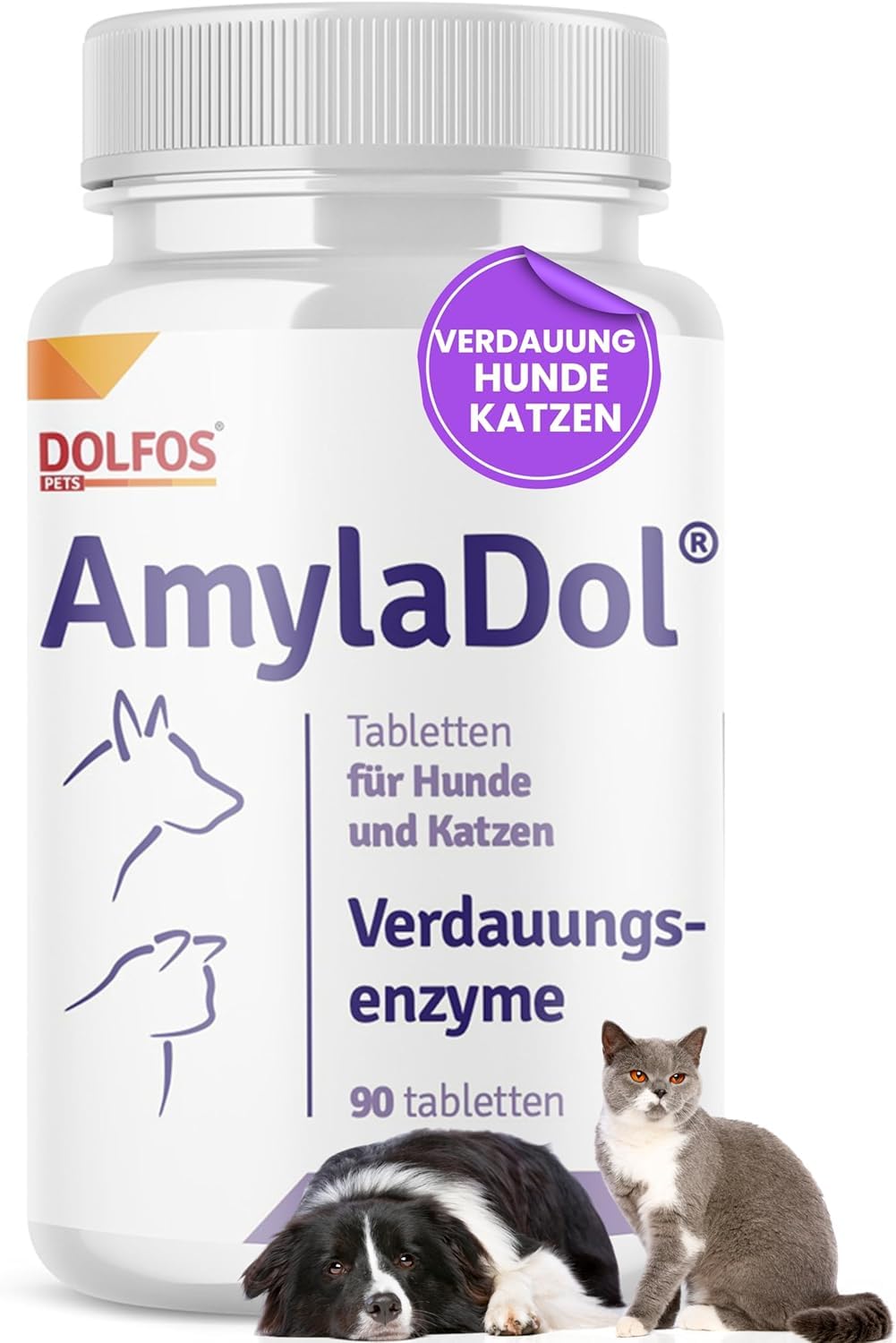 AmylaDol Verdauung Hund 90 Tabletten, Natürliche Verdauungsenzyme einschließlich Amylase, Lipase und Protease. Diätetisches Nahrungsergänzungsmittel bei Verdauungsstörungen bei Hund und Katze