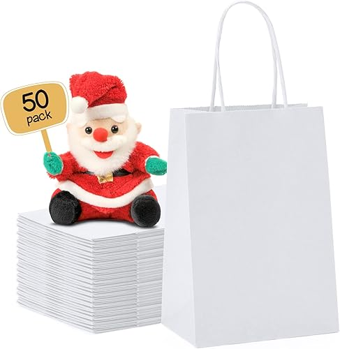 Miniatura 30 de METRONIC Paquete de 200 bolsas de papel blanco de 5.25 x 3.75 x 8 pulgadas, bolsa de regalo pequeña de papel kraft con asas recicladas para fiestas