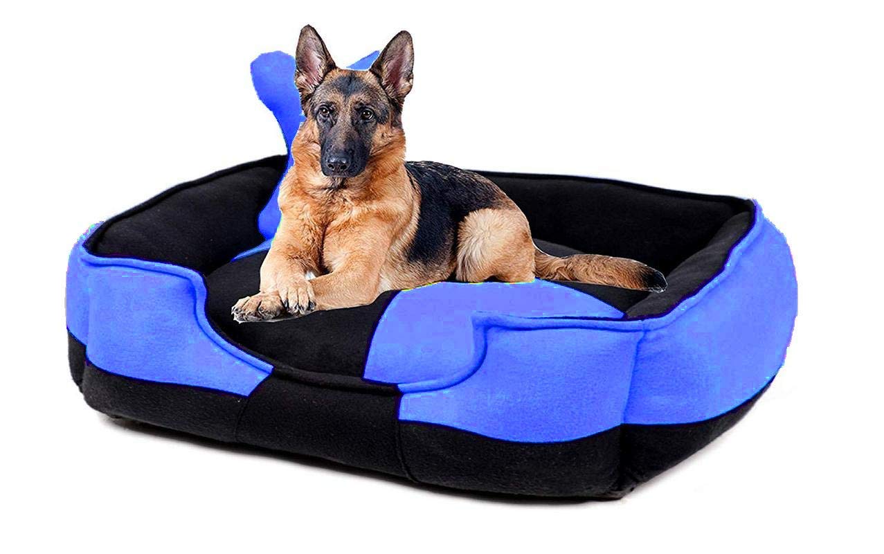 Petslover Ultra Soft Fleece Fabric Polyester Filled Sofa Reversible Dog/Cat Beds, Royle Blue & Black (Export Quality) - Medium