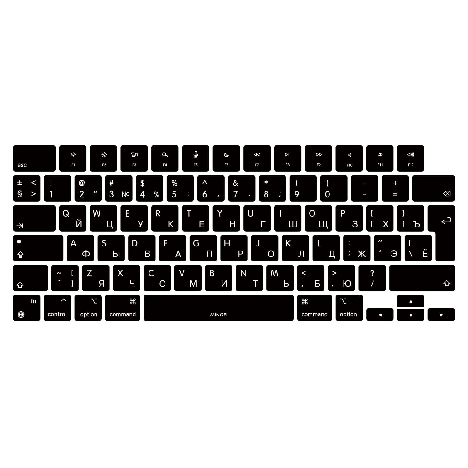 Protector de Teclado Silicona Ruso para MacBook Pro/MAX 14/16" M1-M4(A2918 A2992 A3112 A3401 A3185 A2780 A2991 A3403 A3186) Air 13,6/15,3" M2-M4(A3113 A3240 A2941 A3114 A3241) EU/ISO - Negro
