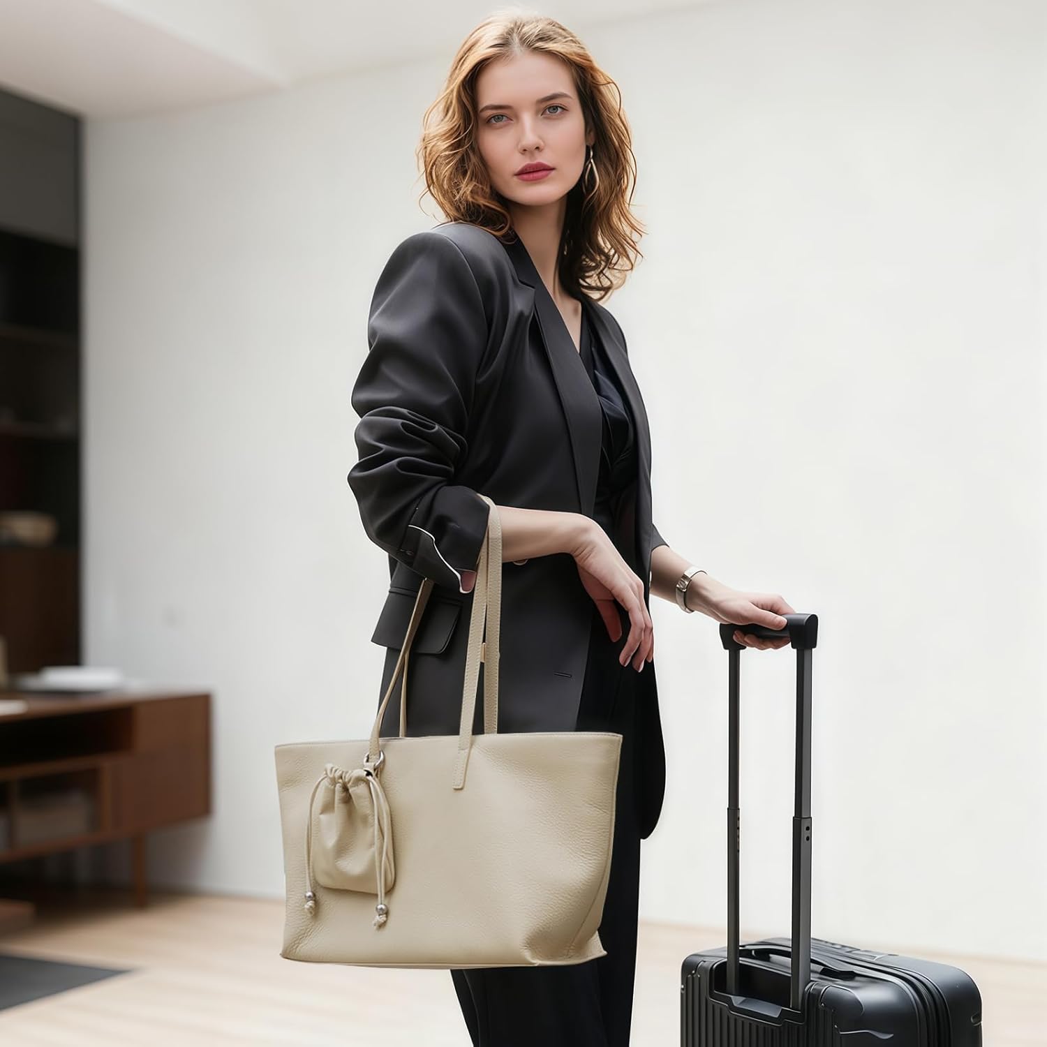 Genuine Leather Tote Bag for Women, Soft Purses Handbags Shoulder Fashion Top Handle Bag Large Capacity - Image 2