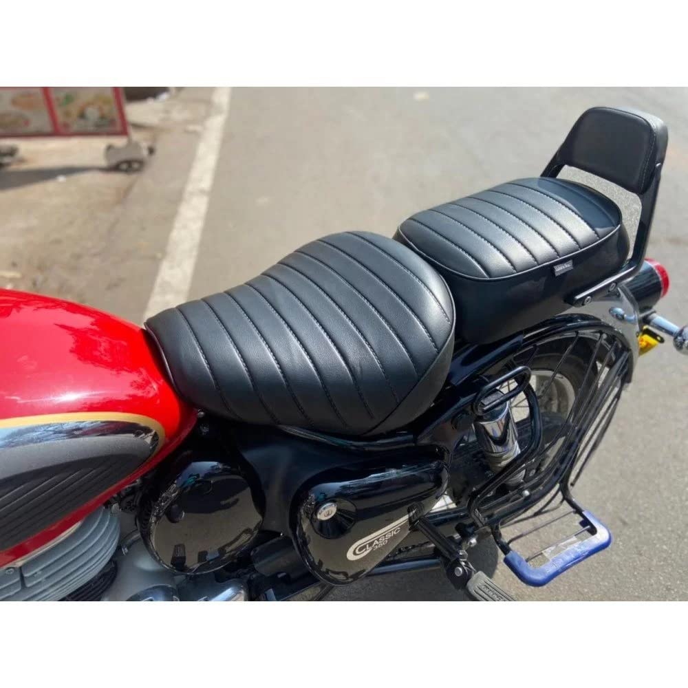 Sahara Seats Compatible with All New Classic 350/ Be Reborn Classic Stripes Seat Cover Leather Finish Water Resistant (Black)-image-43