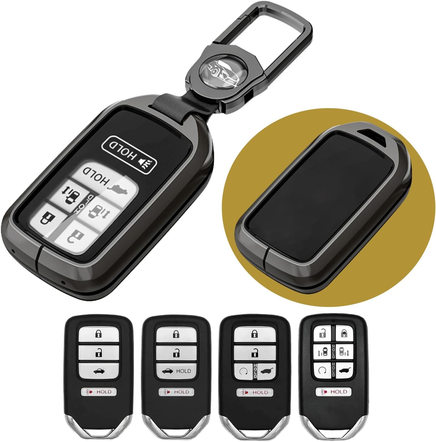 Key Fob Cover for Honda CRV, Civic, Accord, HRV, Pilot & Odyssey – Heavy Duty Zinc Alloy, Anti-Drop Full Protection, Stylish Key Case for Honda 3/4/5/6 Button Smart Keyless Entry Remote Fobs Black-for Honda A001