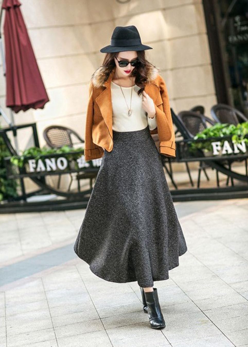BININBOX Jupe Trapèze en Laine Femme Longue Ligne A Taille Haute Automne Hiver