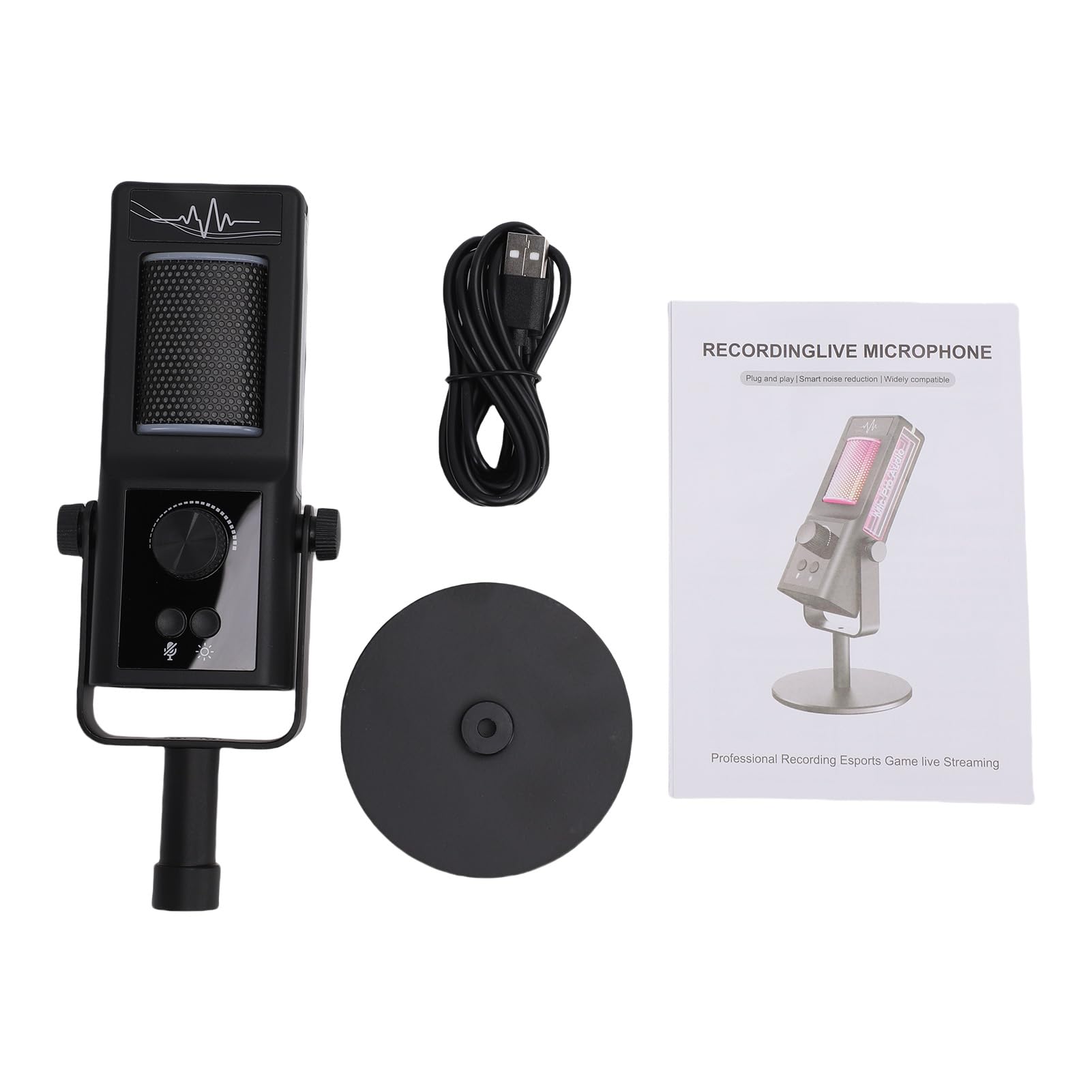 Microfono a Condensatore, Materiale ABS, Illuminazione RGB, Riduzione del Rumore, Ideale per Utenti di PC, Streaming, Giochi e Karaoke