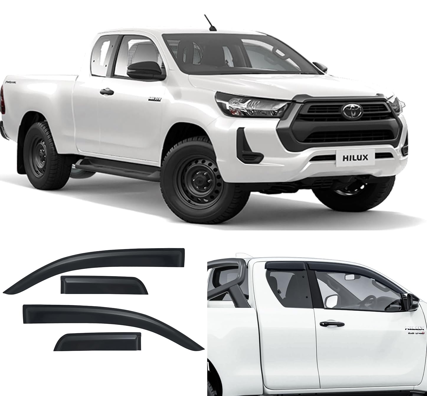 Deflettori d'Aria Deflettori Pioggia per Toyota Hilux 2016-2024 Hilux AN110 AN120 AN130 Super Cab