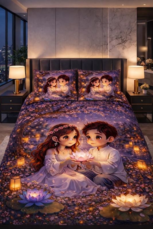 Image of Decor Well 7D Digital Printed King Size Bedsheet with 2 Pillow Covers|Soft Premium Polycotton Feel Microfiber Double Bed Bedsheet,Breathable,Wrinkle Free&Fade Resistant,90x100 Inch,Pink Tree Couple