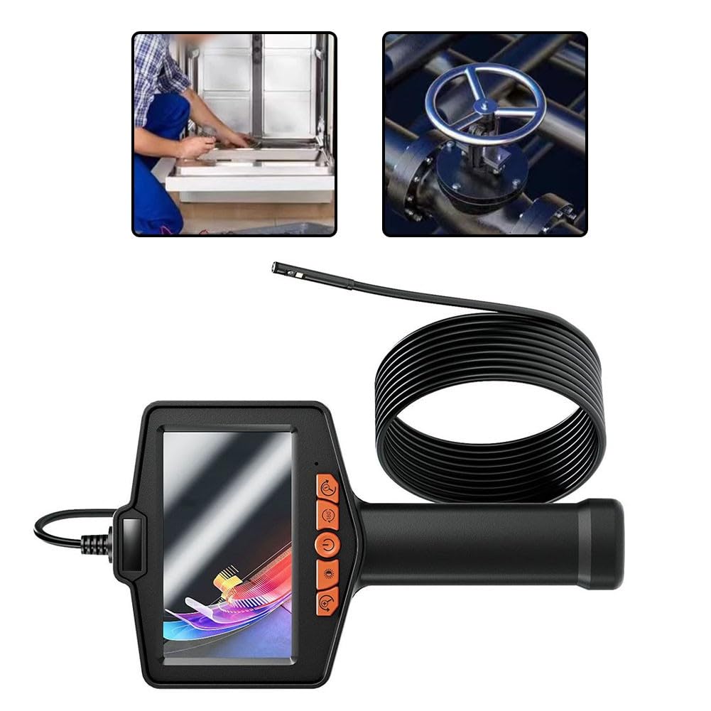 1080P Triple Lente Endoscopio con Pantalla HD de 43 Pulgadas, IP67 Impermeable con Luz LED, Cable Flexible de 164 Pies, Sanitario, Reparación Automática