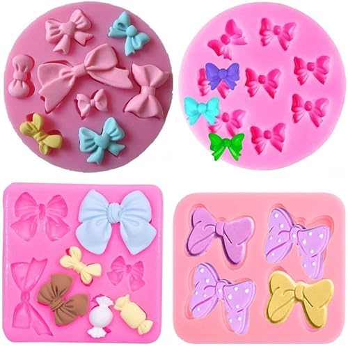 Paquete de 3 moldes de silicona para fondant, moños para fondant, Sungar, dulces, pasteles, para cumpleaños, bodas, fiestas, bricolaje, decoración