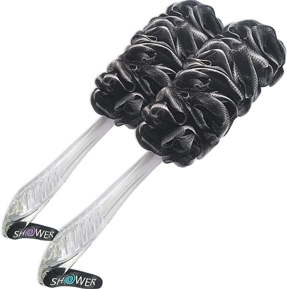 Loofah-Charcoal Back-Scrubbers 2-Pack-by-Shower-Bouquet: Long-Handle Bath-Sponge-Brushes with Extra Large Soft Mesh for Men & Women - Exfoliate with Full Pure Cleanse in Bathing Accessories : Beauty & Personal Care