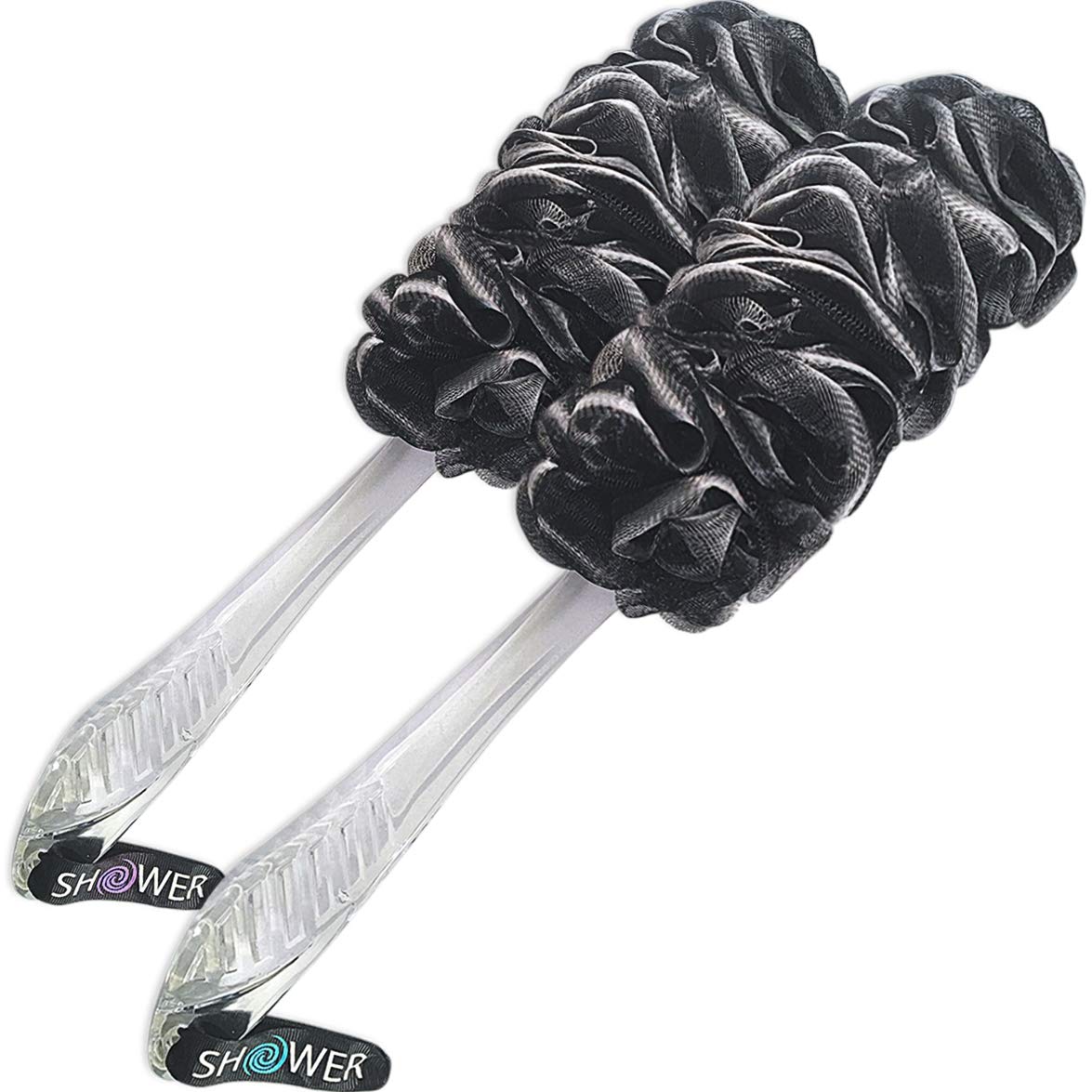 Loofah-Charcoal Back-Scrubbers 2-Pack by Shower Bouquet: Long-Handle Bath-Sponge-Brushes with Extra Large Soft Mesh for Men & Women - Exfoliate with Full Pure Cleanse in Bathing Accessories : Beauty & Personal Care